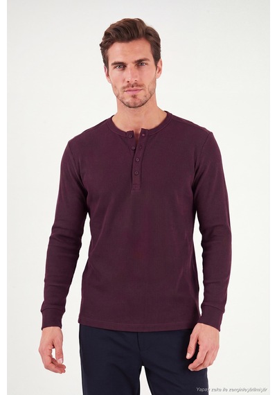 Buratti Pamuklu Regular Fit Düğmeli Bisiklet Yaka Sweat Erkek Sweat 5905852 Vişne
