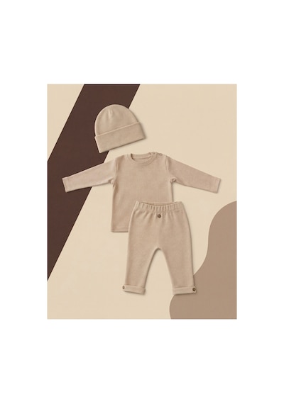 Minory Baby - 3 Parça Alt Üst Bebek Takımı Bej Bej