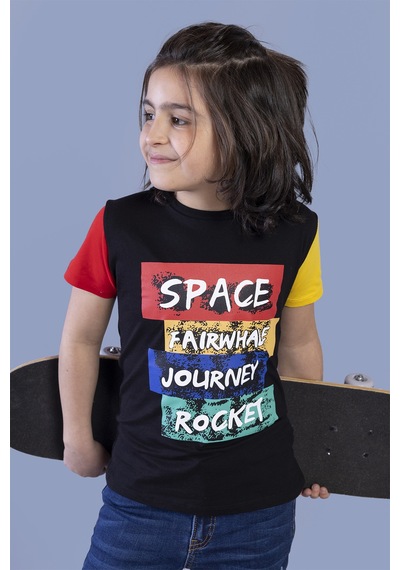 Toontoy Kids Toontoy Erkek Çocuk Baskılı Bisiklet Yaka Kısa Kollu Tişört - Renk Bloklu Siyah Toontoy Kids Toontoy Erkek Çocuk Baskılı Bisiklet Yaka Kısa Kollu Tişört - Renk Bloklu Siyah