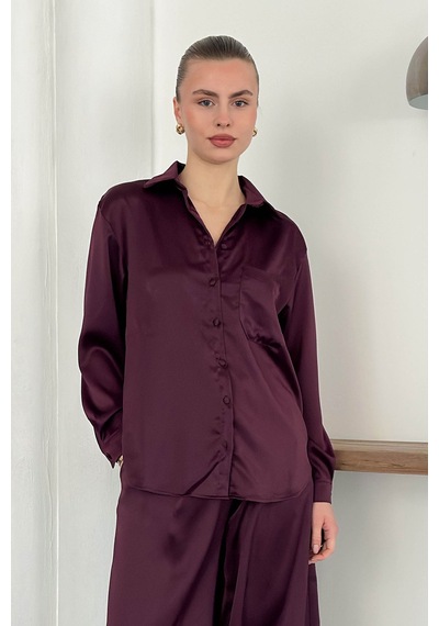 Verymoda Saten Gömlek - F2062 MÜRDÜM