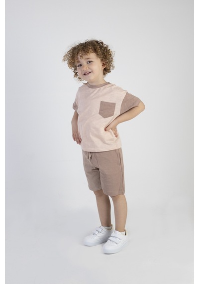 Harika Kids Erkek Çocuk Kahve Desen Kısa Kollu Şortlu Basic Alt Üst Takım 001
