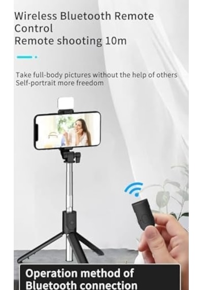 Işıklı Bluetooth Selfie Çubuğu Tripod - Uzaktan Kumandalı, Taşınabilir, Uzatılabilir, Tüm Telefonlarla Uyumlu, Vlog Ve Video Çekimi İçin Ideal