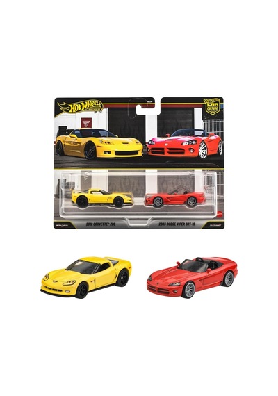 1:64 Hot Wheels Premium Car Culture 2'li Paket 2002 Corvette Z06 - 2003 Dodge Vıper Srt-10 Çok Renkli