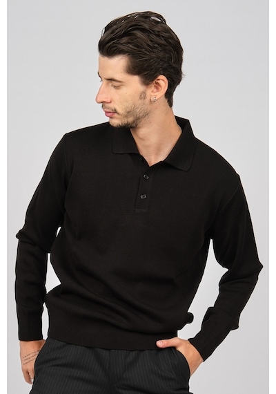 Pave Erkek Polo Yaka Yün Kazak 4358104 Siyah Siyah
