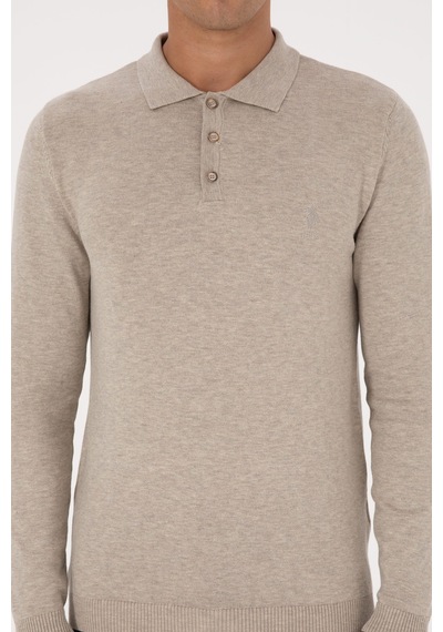 U.S. Polo Assn. Erkek Slim Fit Polo Yaka Taş Melanj Basic Kazak 50307799-VR225
