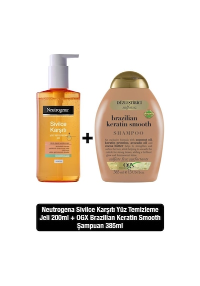 Neutrogena Sivilce Karşıtı Yüz Temizleme Jeli 200 ML + OGX Brazilian Keratin Smooth Şampuan 385 ML
