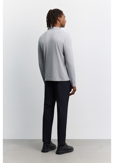 Avva Erkek Gri Polo Yaka Fermuarlı Rayon Tüylenmeyen Basic Triko Regular Fit Kazak B005150