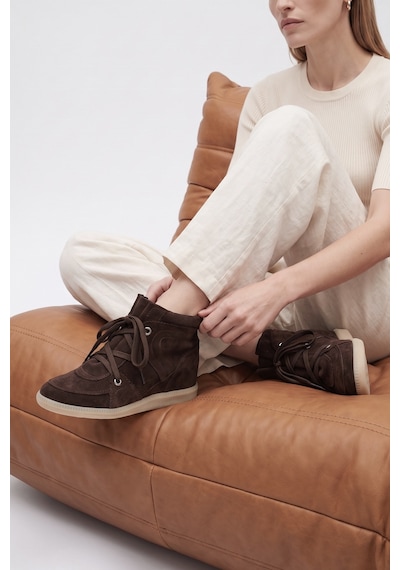 Luvi Shoes Oleta Kahverengi Süet Hakiki Deri Gizli Dolgu Topuklu Kadın Sneaker Bot
