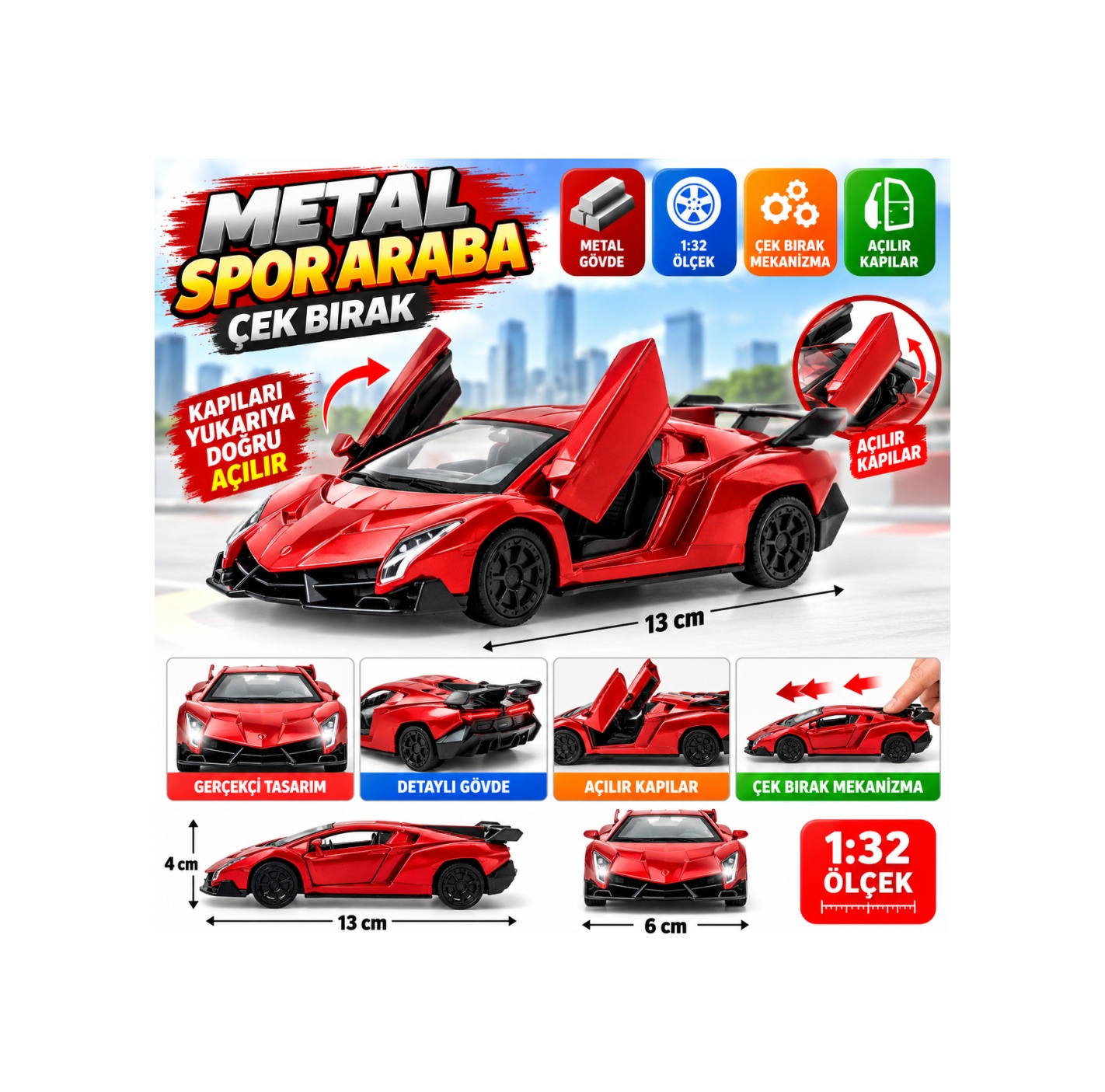 Northcity Çek Bırak Kırmızı Metal Spor Araba Sl6607b Bx