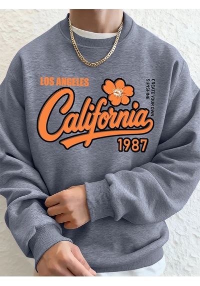 Startmore Tarzsokak Los Angeles Kaliforniya 1987 Baskılı Erkek Sweatshirt Kışlık Bol Kapüşonlu Spor Bisiklet Yaka Gri