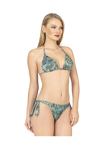 Endeep Kadın Üçgen Yarım Dolgulu Simli Bikini Takımı Mavi-yeşil