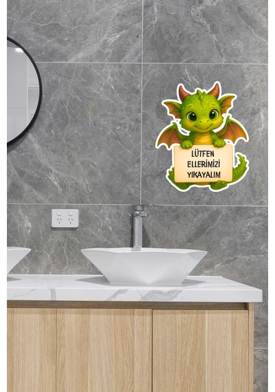 Sevimli Dino Sticker Lütfen Ellerimizi Yıkayalım Etiketi Standart