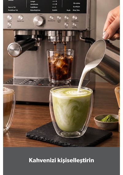 Homend Latteprimo Barista Tipi Çekirdek Öğütücülü Espresso Makinesi, 20 Sıcak ve Soğuk İçecek