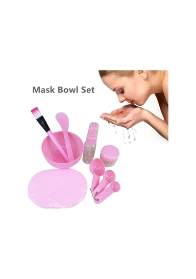 Makyaj Temizleme Seti Güzellik Yüz Maskesi Ölçek Seti 9'lu Evde Doğal Maske Yapma Seti Pembe