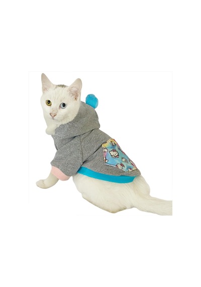 Kemique Kitty Grey Kapsonlu Sweatshirt Kedi Süveteri