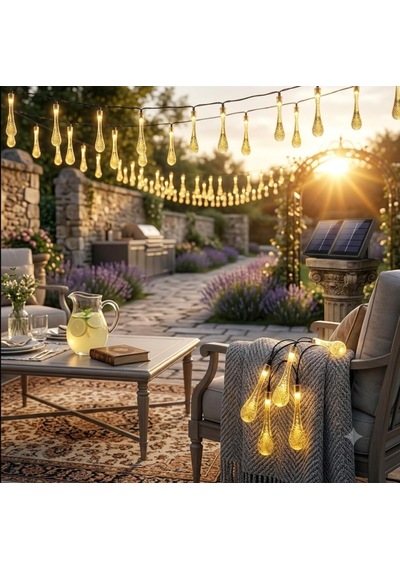 7 Metre Solar Damla Led Aydınlatma - Güneş Enerjili Dekoratif Bahçe Ve Balkon Işığı Çok Renkli