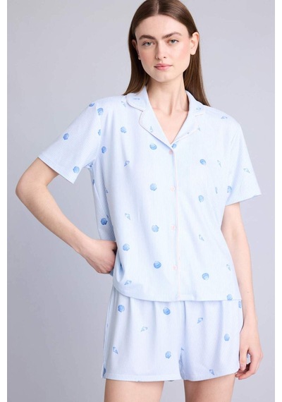 Defacto Regular Fıt Kısa Kollu 2li Softshell Pijama Takım H5459ax26smbe745 Mavi-be745