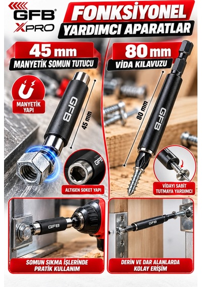 Gfb Xpro 47 Parça Darbeli Tornavida Ucu Seti 25/50/75/90 Mm Ph Pz Hex Torx Uçlar, Manyetik Somun T