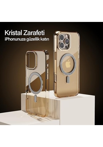 Pro Max İle Uyumlu Şeffaf Taşlı Mag-safe Kılıf Sert Mika Sararmaz Kılıf N52 Güçlü Mıknatıs Bağımsız Tuşl Diğer