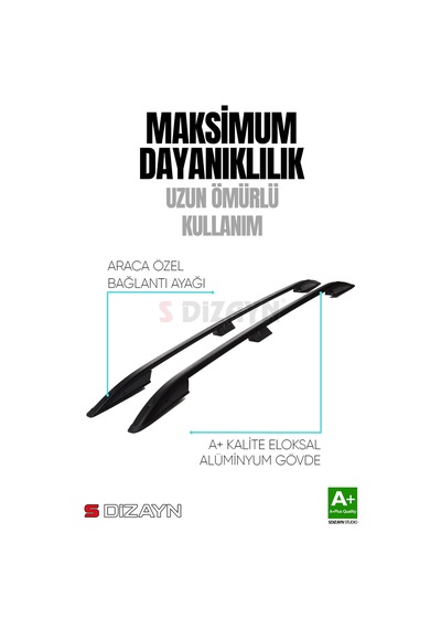 S-dizayn Peugeot Partner 3 Kısa Şase Aluminyum Siyah Tavan Çıtası 2019 Üzeri A+ Kalite