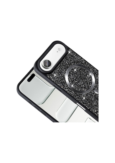 Apple Uyumlu iPhone 17 Air Kılıf Pırlanta Tasarımlı M-safe Şarj Özellikli Mkst Mozaik Silikon Kapak - Siyah Siyah