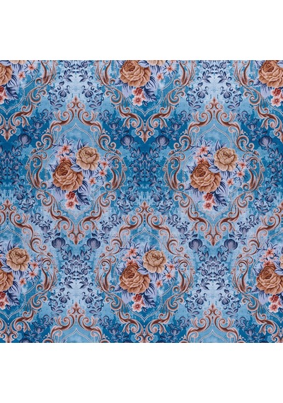 Mavi Zemin Efektli Modern Damask Desen Dokuma KadifeŞönil