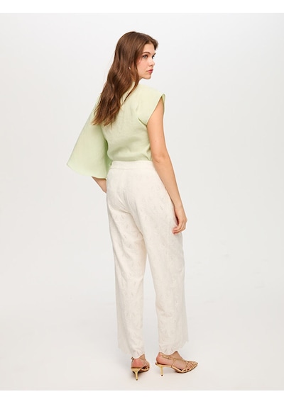 Faik Sönmez Wide Leg Fit Brode Nakış Detaylı Pantolon S26pnt009 Us26pnt00973 Ekru