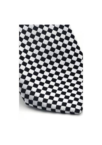 Gaffy Siyah Piti Kare Desenli Beyaz Dokuma Kumaş Mendilli Slim Fit Kravat // Sdk-2503-4 Beyaz
