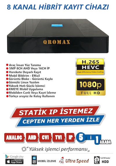 5 Kameralı Set - Yapay Zeka Özellikli Gece Renkli Gösteren 5mp Sony Lensli 12 Warm Ledli Fullhd Güvenlik Kamerası Seti 312w-9008