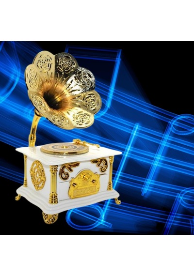 Gramofon Müzik Kutusu Beyaz 13x26cm