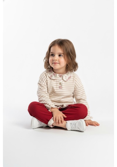 Miababy Yakası Fırfırlı 2 Li Pantolon Takım Bordo