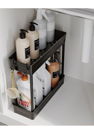 Rafata Çok Amaçlı 2 Katlı Evye Altı Düzenleyicisi Askılı Banyo Düzenleyici Kaydırmaz Tabanlı Diğer
