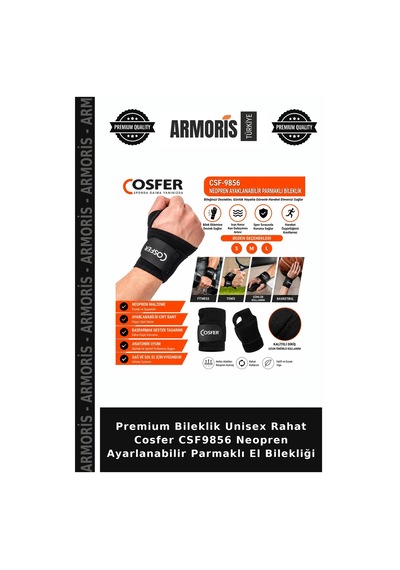 Premium Bileklik Unisex Rahat Cosfer Csf9856 Neopren Ayarlanabilir Parmaklı El Bilekliği Çok Renkli
