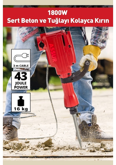 Assur ASR515 1800W 16 KG Darbeli Kırıcı Delici Hilti Kırmızı