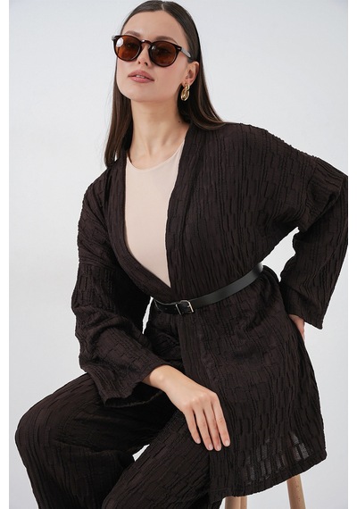 Bigdart Kadın Kimono Pantolon İkili Takım 30078 - Kahverengi