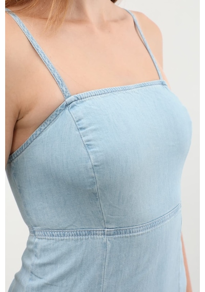 Banny Jeans İnce Askılı Yırtmaçlı Jean Elbise 001 Açık Mavi Xl