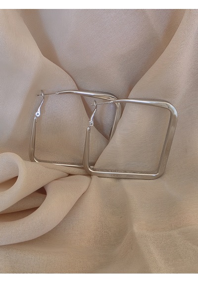 Kare Model Halka Silver Renk Çelik Küpe 5,5cm Gümüş