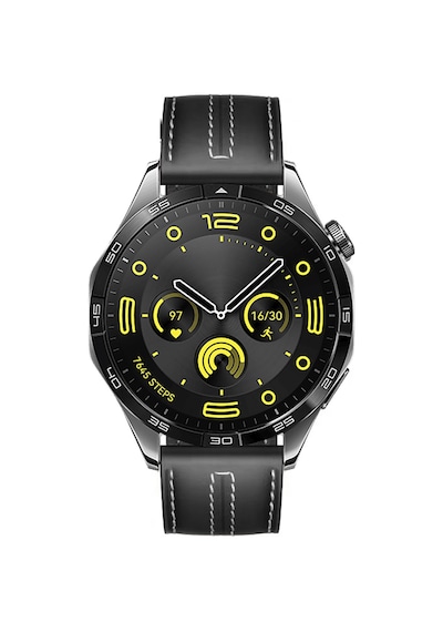 Sneezy Huawei Watch Gt4 46mm İle Uyumlu Dikiş Desenli Deri Metal Tokalı Akıllı Saat Kordonu