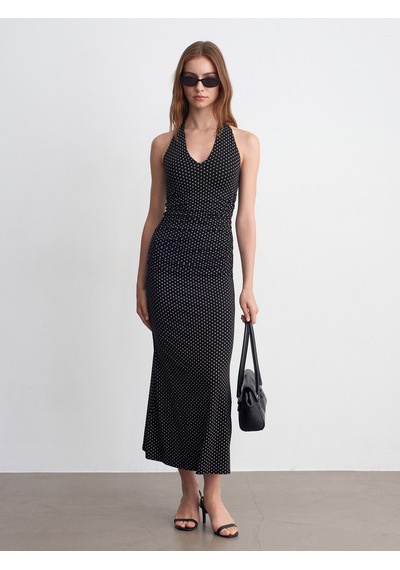 DİLVİN 91698 Lyocell Halter Yaka Midi Elbise-siyah