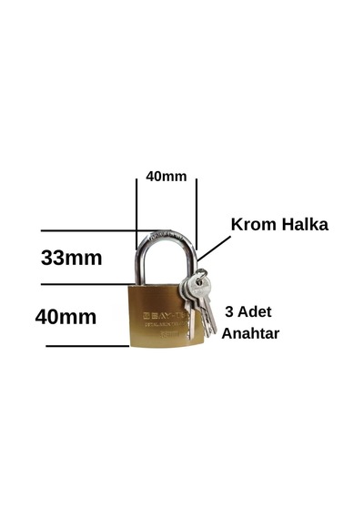 Asma Kilit Paslanmaz Çelik Kilit 50mm 3 Anahtarlı