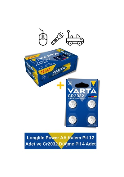 Longlife Power Aa Kalem Pil 12 Adet Ve Cr2032 Düğme Pil 4 Adet