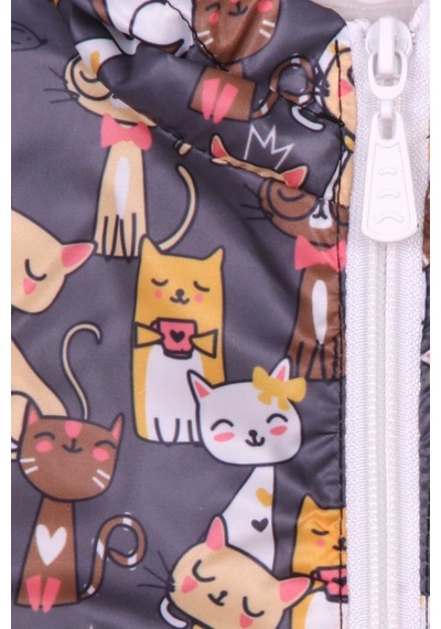 Breeze Kız Çocuk Yağmurluk Kedicik Desenli 1-6 Yaş, Füme Füme