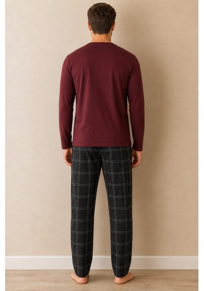 Pemilo Erkek 6118 %100 Pamuk Pijama Takım Bordo