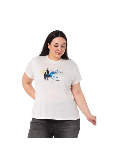 Disentis Büyük Beden Yelken Baskılı Bisiklet Yaka Beyaz T-shirt-beyaz Lacivert Beyaz - Lacivert