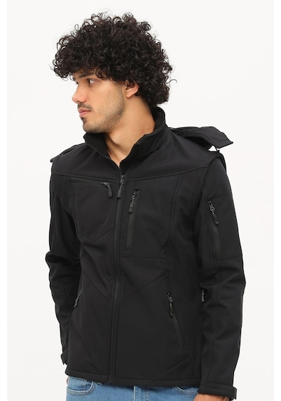 Uniprom Taktikal Softshell Mont Kollar Ve Kapşon Çıkabilir Erkek Siyah