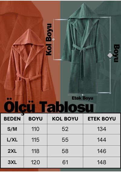 Doğa 2'li Set Yeşil Kiremit Kapüşonlu Bornoz Kiremit - Yeşil