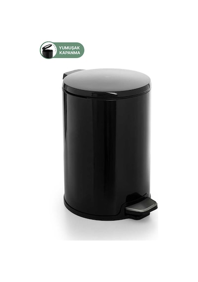 Cigo 12 Lt Yumuşak Kapanan Pedallı Banyo Mutfak Ofis Çelik Çöp Kovası - Siyah & İç Kısım Siyah-7304