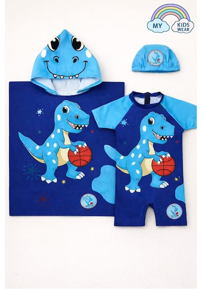 My Kids Wear Erkek Çocuk Deniz Kombini 3 Lü Set Mayo, Havlu Ve Bone 12575 Mavi
