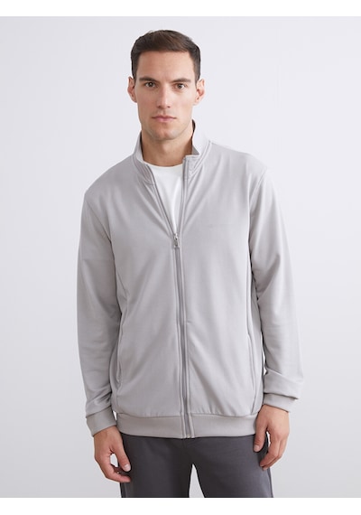 LC Waikiki Lc Waıkıkı Gri Rahat Kalıp Dik Yaka Erkek Fermuarlı Sweatshirt