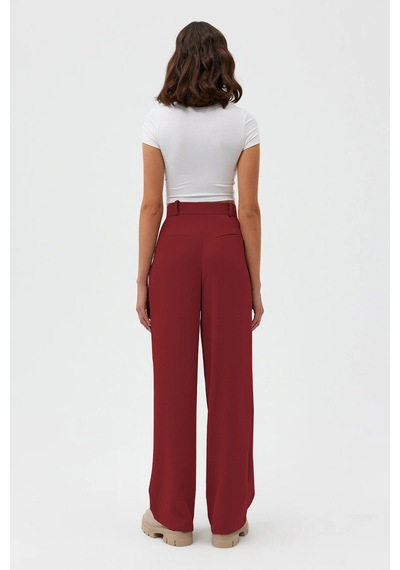 Açelyaokcu Premium Lowry Wide Leg Palazzo Dokuma Pantolon Bordo